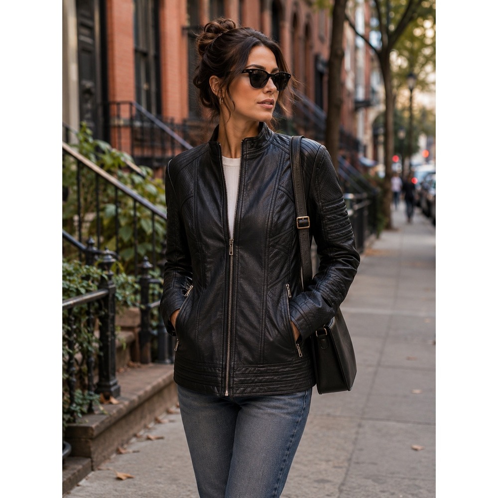 Made by Johnny Black Vegan Leather Moto Jacket Women's XL